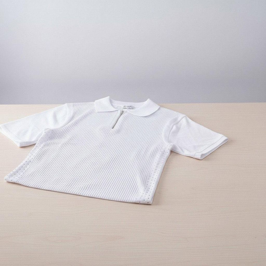 Men's Open-Weave Knit Quarter-Zip Polo Shirt – White