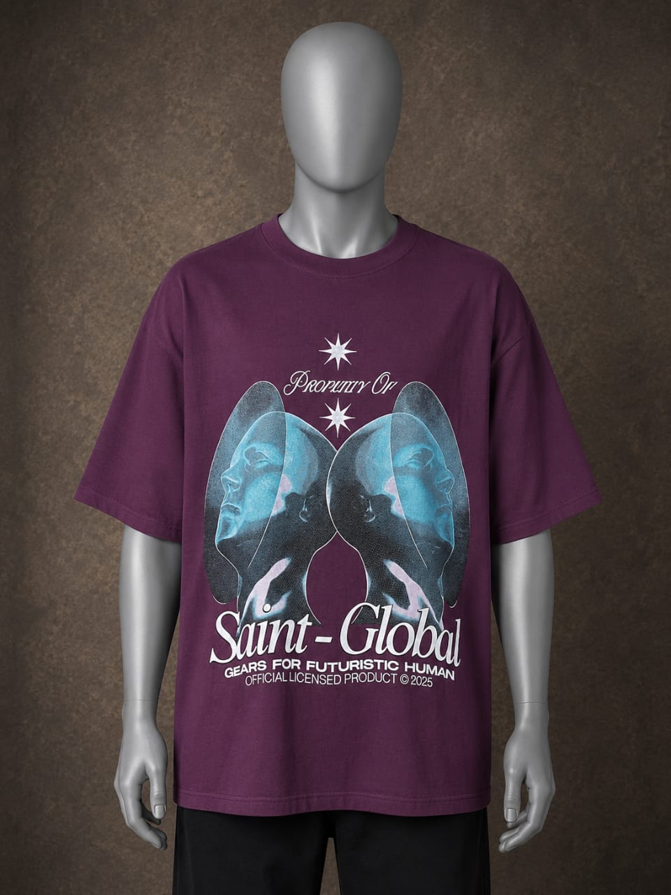 Saint-Global Futuristic Graphic Oversized T-Shirt – Purple