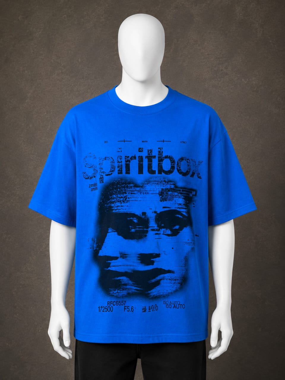 Glitch Face Graphic Oversized T-Shirt – Royal Blue
