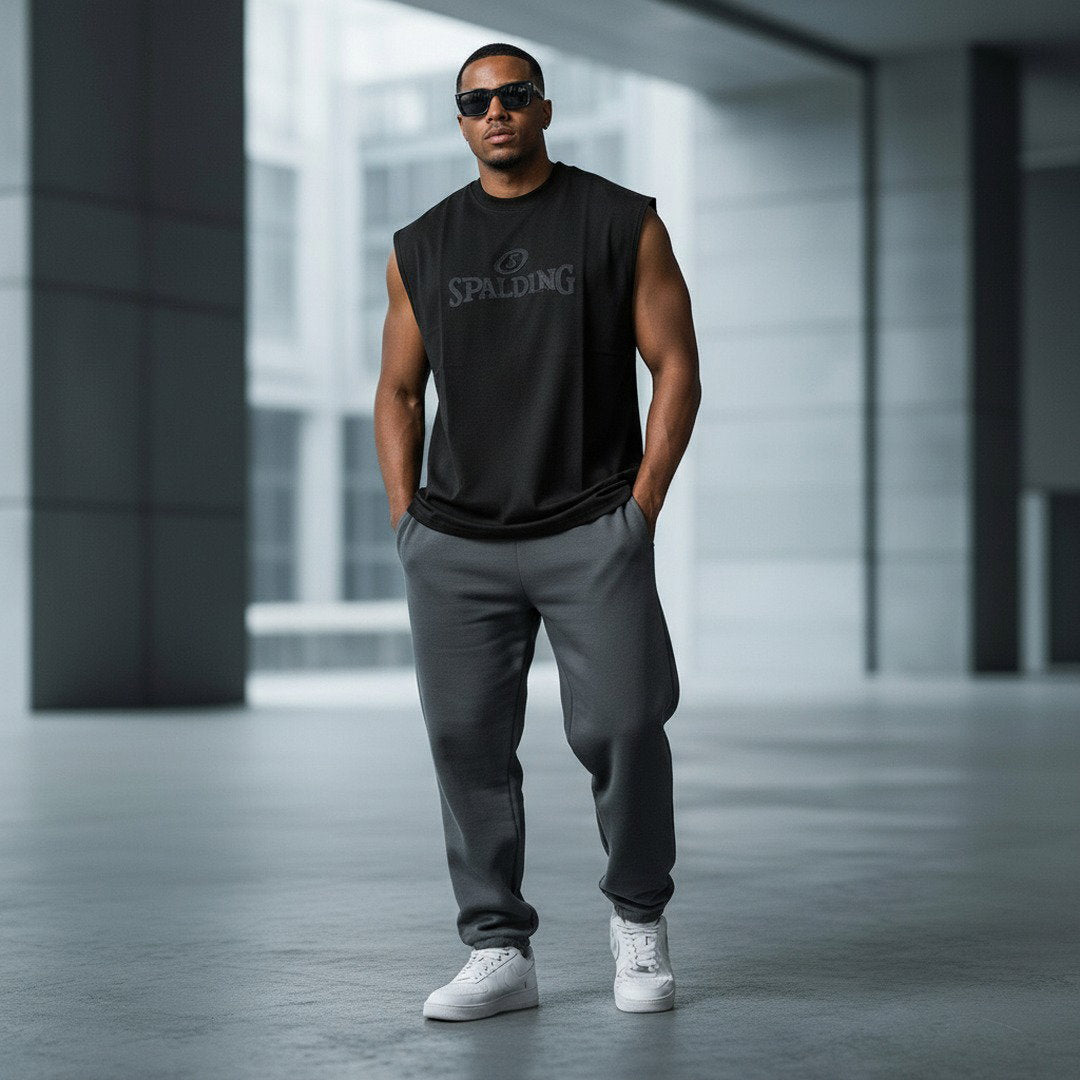 Men's Sleeveless Tonal Logo Tee – Black