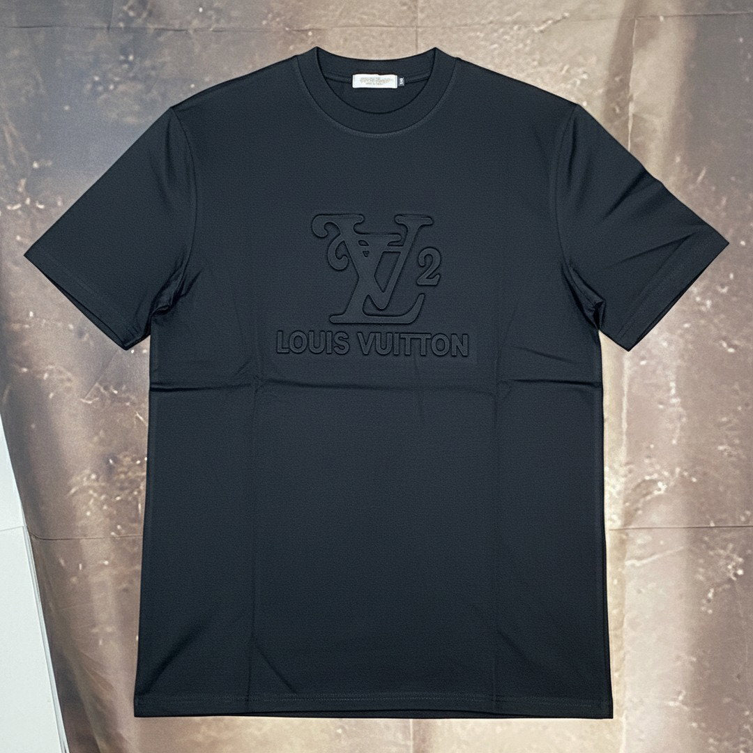 Premium Black Embossed Logo Crew Neck T-Shirt