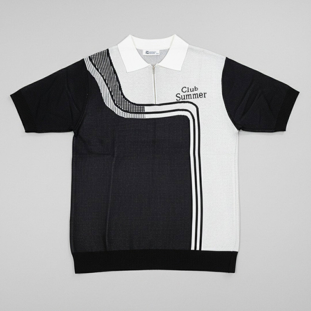 Club Summer Colour Block Zip Polo Shirt – Black & White