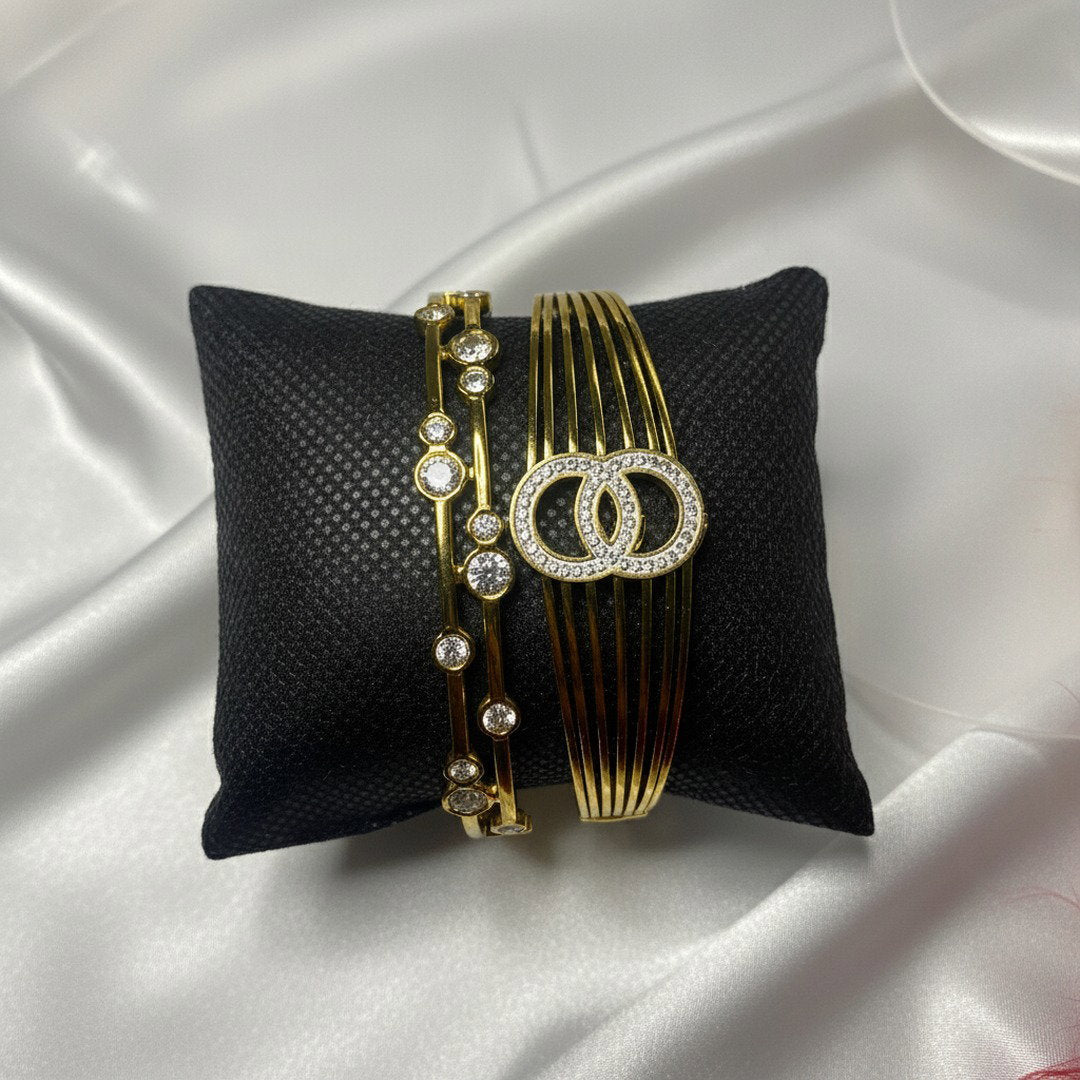Gold Crystal Bangle Stack Set – 2-Piece Luxury Bracelet Set