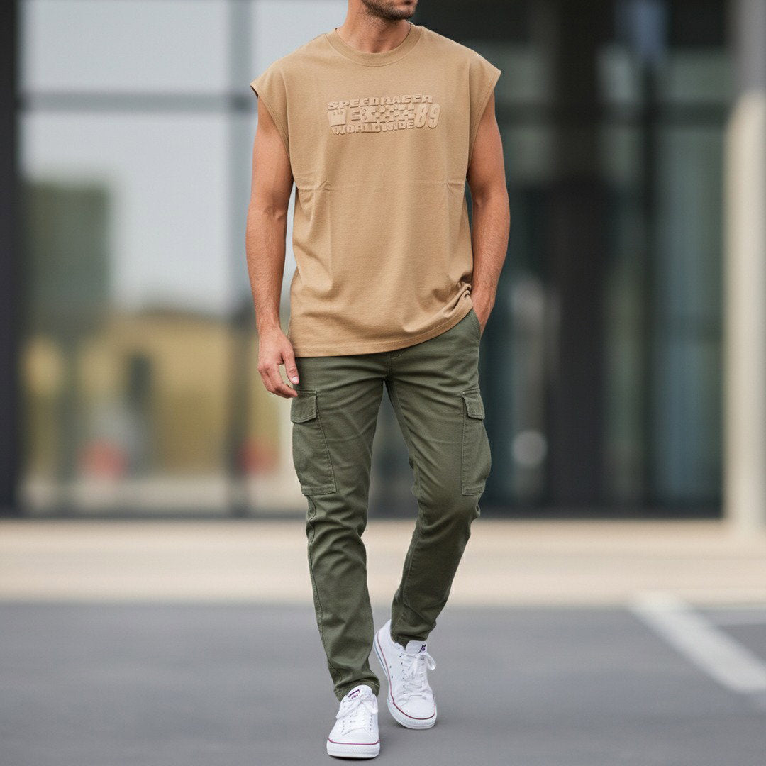 Men's Speedracer Worldwide 89 Embossed Sleeveless Tee – Camel
