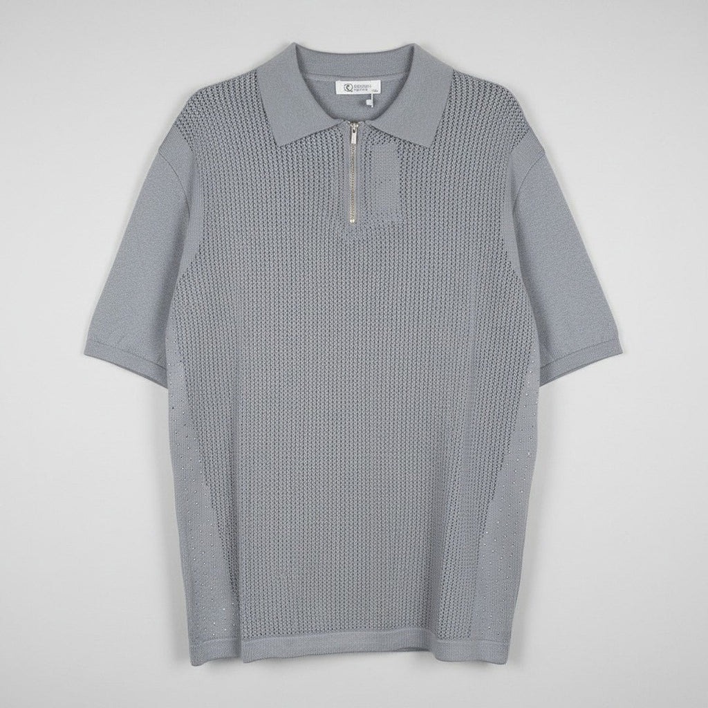 Men's Chunky Knit Quarter-Zip Polo Shirt – Stone Grey