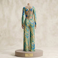 Abstract Swirl Print Lace-Up Back Wide Leg Jumpsuit