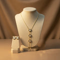 Gold Triple Circle Mother of Pearl Lariat Necklace & Earrings Set