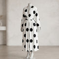 White & Black Polka Dot V-Neck Puff Sleeve Midi Dress
