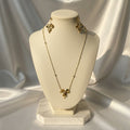 Gold Bow Pendant Necklace & Drop Earrings Set – Dainty Jewellery Set