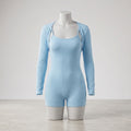 Sky Blue Ribbed Scoop Neck Romper & Shrug Set