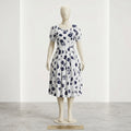 Navy Floral Pleated Midi Dress