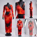 Red Flame Print Wrap Crop Top & Maxi Skirt Set