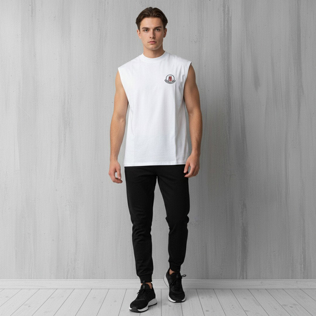 Men's Moncler Badge Sleeveless Muscle Tee – White