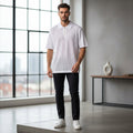 Men's Open-Weave Knit Quarter-Zip Polo Shirt – White