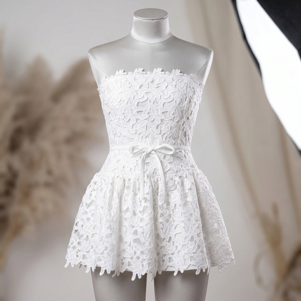 White Floral Lace Strapless top