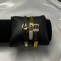 Gold Bracelet Stack Set – Heart Bangle, Buckle & Cuban Chain
